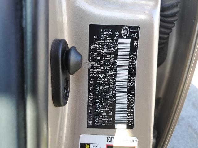 2T1BU4EE4AC436883 - 2010 TOYOTA COROLLA BASE BEIGE photo 12