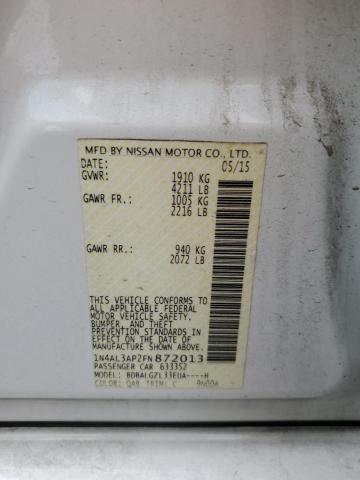 1N4AL3AP2FN872013 - 2015 NISSAN ALTIMA 2.5 WHITE photo 13