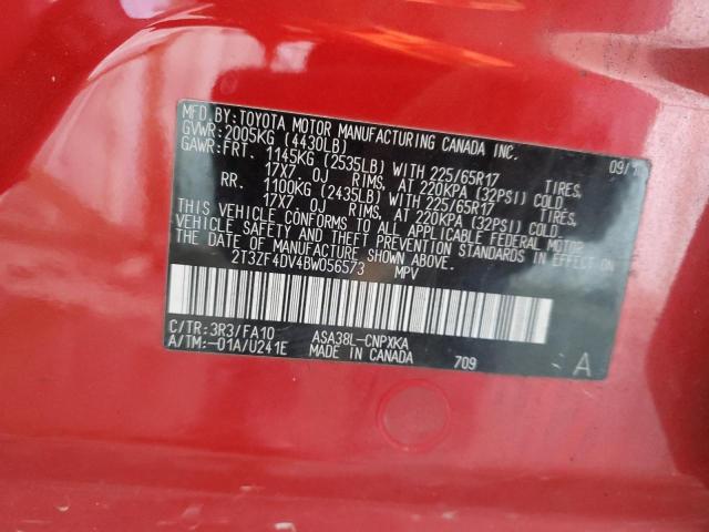 2T3ZF4DV4BW056573 - 2011 TOYOTA RAV4 Czerwony zdjęcie 13