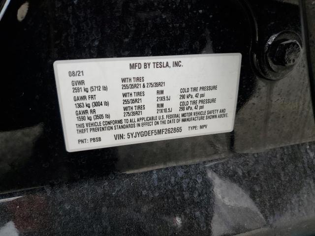 5YJYGDEF5MF262865 - 2021 TESLA MODEL Y Siyah fotoğraf 13