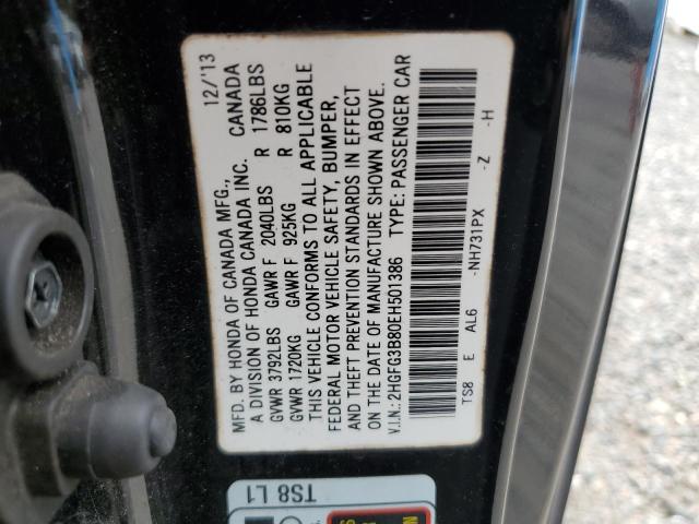 2HGFG3B80EH501386 - 2014 HONDA CIVIC EX BLACK photo 12