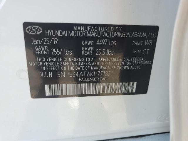 5NPE34AF6KH771821 - 2019 HYUNDAI SONATA LIMITED თეთრი ფოტო 12