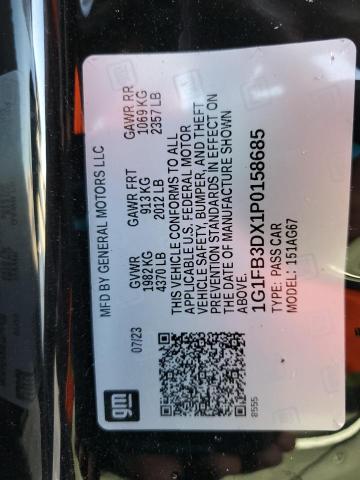 1G1FB3DX1P0158685 - 2023 CHEVROLET CAMARO LS BLACK photo 13