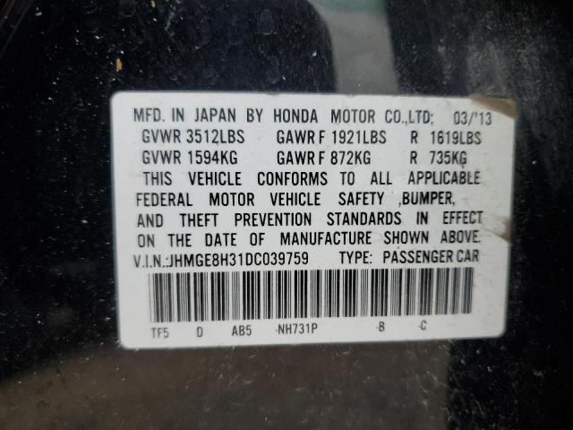 JHMGE8H31DC039759 - 2013 HONDA FIT BLACK photo 12