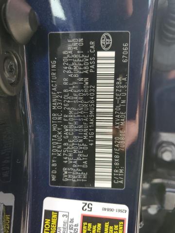 4T1G11AK9MU564032 - 2021 TOYOTA CAMRY SE BLUE photo 13