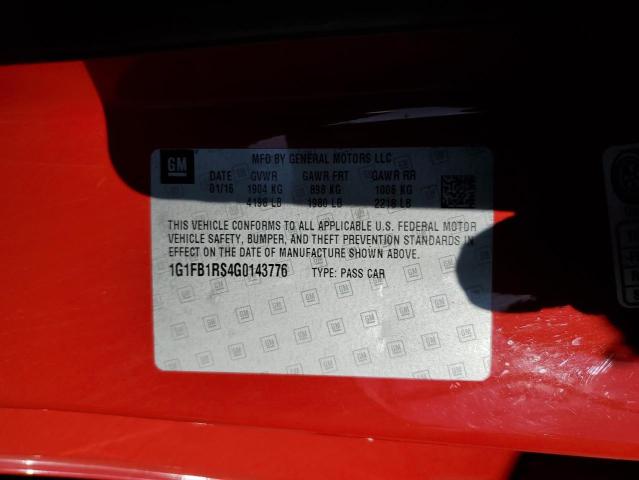 1G1FB1RS4G0143776 - 2016 CHEVROLET CAMARO LT Қызыл фото 12
