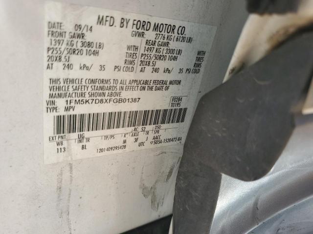 1FM5K7D8XFGB01387 - 2015 FORD EXPLORER XLT თეთრი ფოტო 13