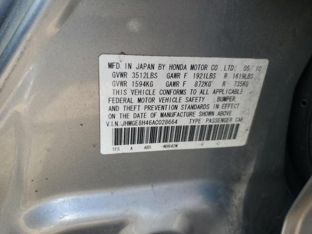 JHMGE8H46AC028664 - 2010 HONDA FIT SPORT GRAY photo 12