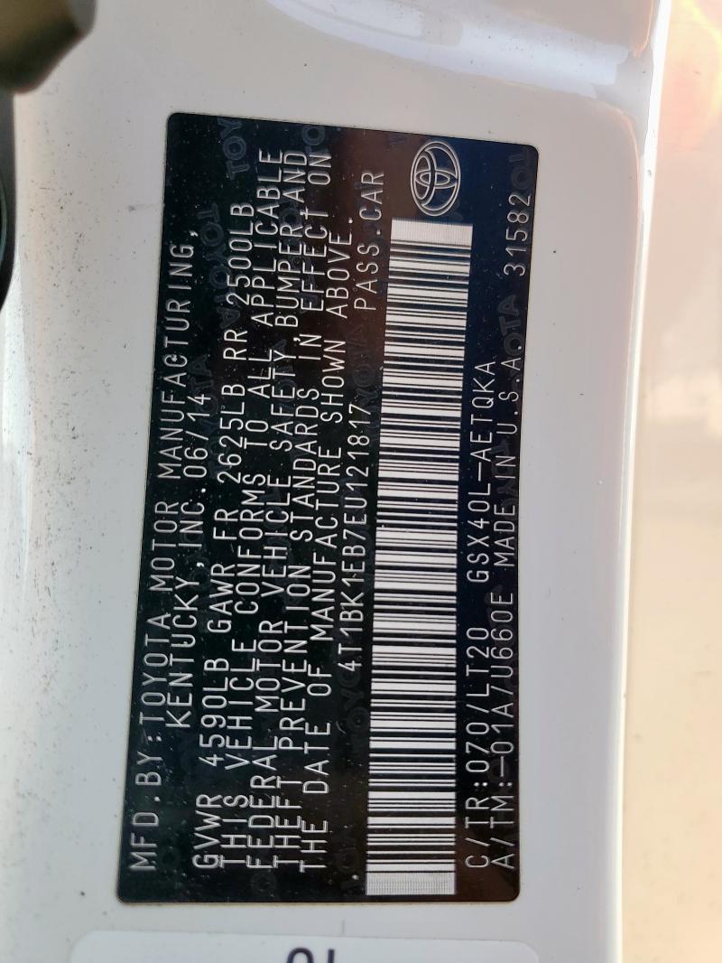 4T1BK1EB7EU121817 - 2014 TOYOTA AVALON BASE თეთრი ფოტო 12