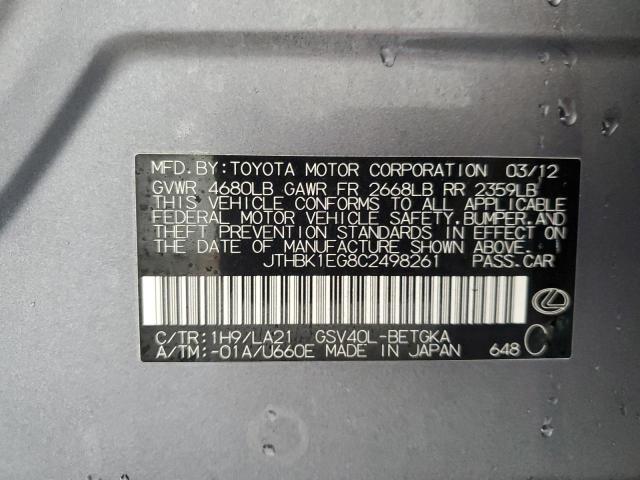 JTHBK1EG8C2498261 - 2012 LEXUS ES 350 GRAY photo 12