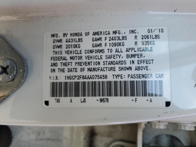 1HGCP2F84AA075458 - 2010 HONDA ACCORD EXL თეთრი ფოტო 12