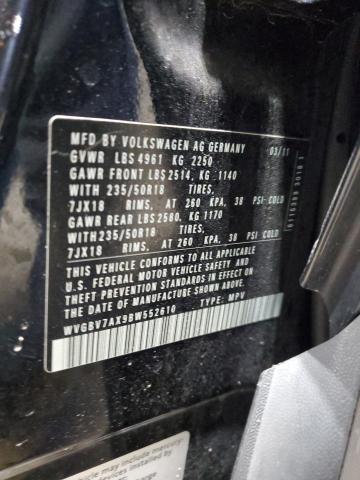WVGBV7AX9BW552610 - 2011 VOLKSWAGEN TIGUAN S Qara foto 13