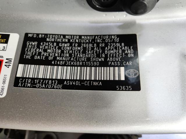 4T4BF3EK6BR115590 - 2011 TOYOTA CAMRY BASE Silber Foto 13