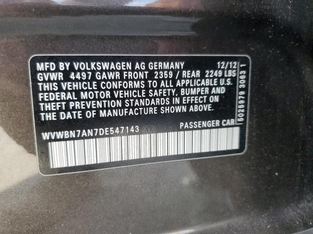 WVWBN7AN7DE547143 - 2013 VOLKSWAGEN CC SPORT 棕色 照片 12