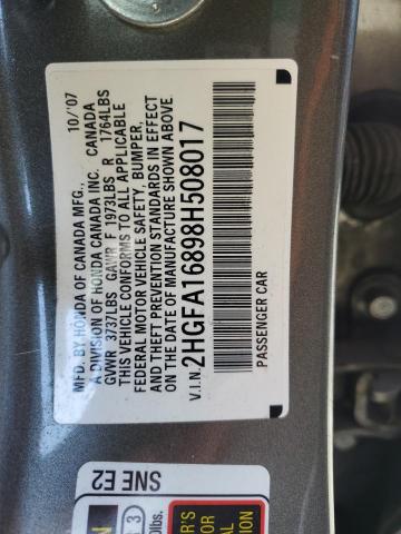 2HGFA16898H508017 - 2008 HONDA CIVIC EX GRAY photo 12
