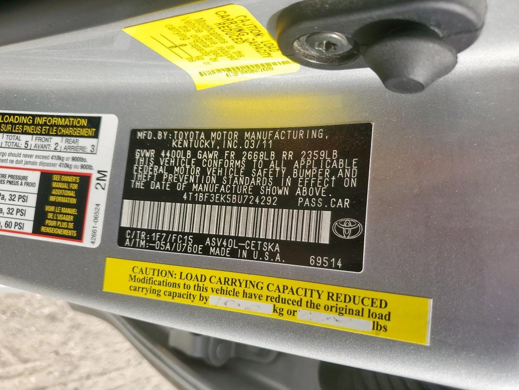 4T1BF3EK5BU724292 - 2011 TOYOTA CAMRY BASE SILVER photo 13