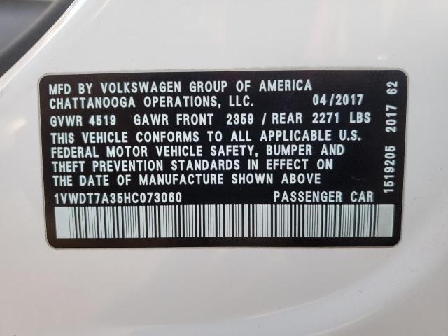 1VWDT7A35HC073060 - 2017 VOLKSWAGEN PASSAT R-LINE Weiß Foto 12