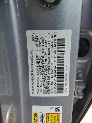 1HGCV1F18JA029697 - 2018 HONDA ACCORD LX SILVER photo 12