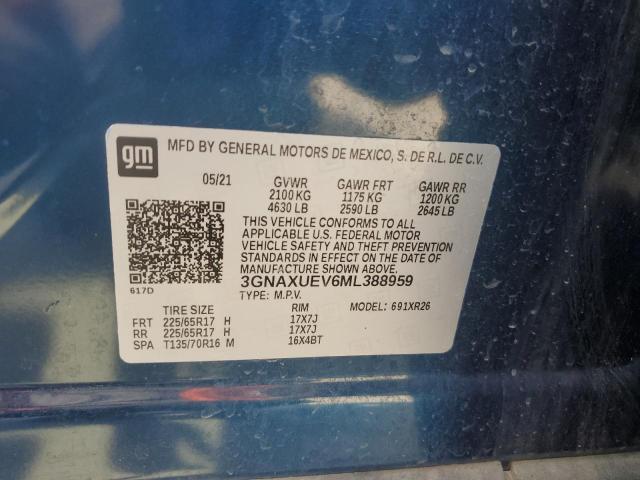 3GNAXUEV6ML388959 - 2021 CHEVROLET EQUINOX LT Синій фото 14