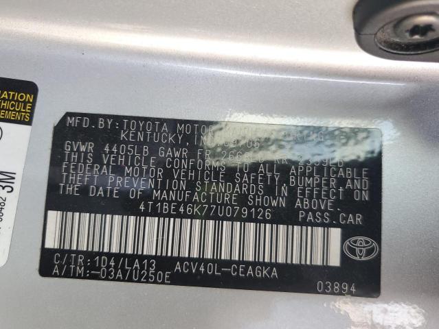 4T1BE46K77U079126 - 2007 TOYOTA CAMRY CE Күміс фото 13