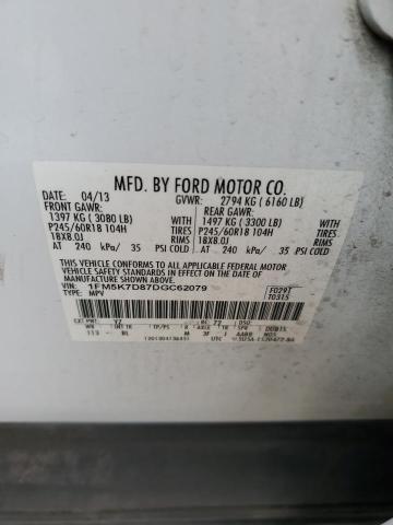 1FM5K7D87DGC62079 - 2013 FORD EXPLORER XLT Biały zdjęcie 12