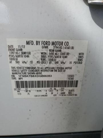 1FM5K7B8XDGB66353 - 2013 FORD EXPLORER WHITE photo 14