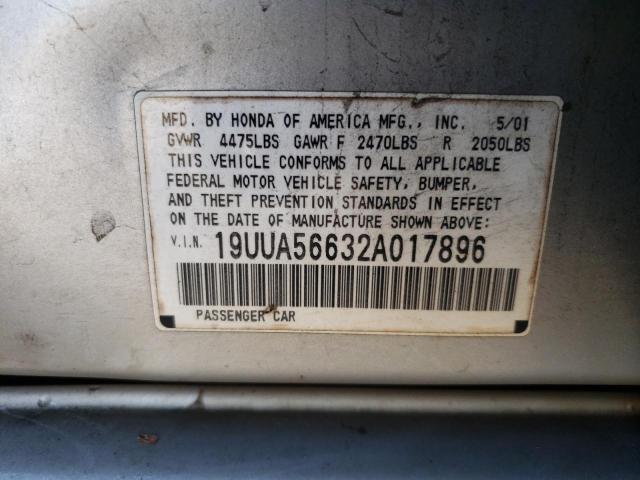 19UUA56632A017896 - 2002 ACURA 3.2TL SILVER photo 12