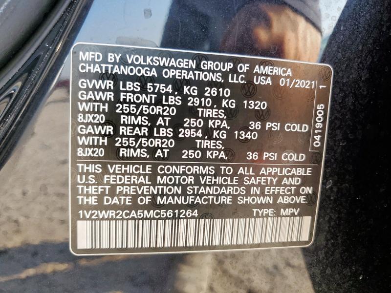 1V2WR2CA5MC561264 - 2021 VOLKSWAGEN ATLAS SE 黑色 照片 13