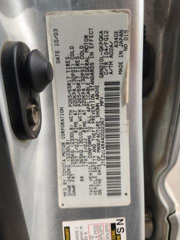 JTEZU14R440022367 - 2004 TOYOTA 4RUNNER SR5 SILVER photo 13