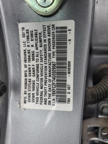 19XFC2F74GE029567 - 2016 HONDA CIVIC EX SILVER photo 12