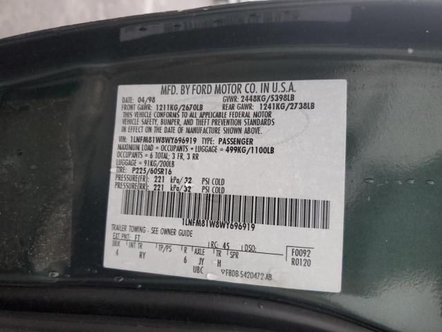 1LNFM81W8WY696919 - 1998 LINCOLN TOWN CAR EXECUTIVE GREEN photo 12