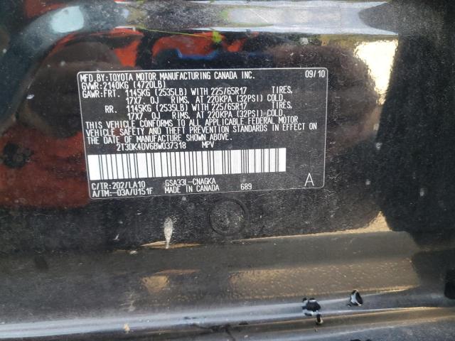 2T3DK4DV6BW037318 - 2011 TOYOTA RAV4 LIMITED შავი ფოტო 12