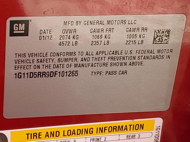1G11D5RR9DF101265 - 2013 CHEVROLET MALIBU 1LT Красный фото 12