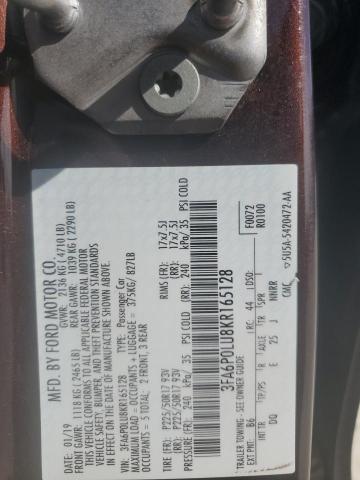 3FA6P0LU8KR165128 - 2019 FORD FUSION SE Burdeos foto 13