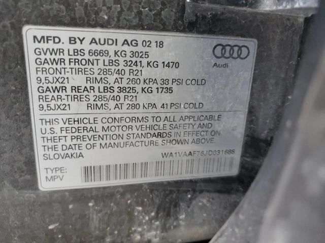 WA1VAAF76JD031688 - 2018 AUDI Q7 PRESTIGE GRAY photo 12