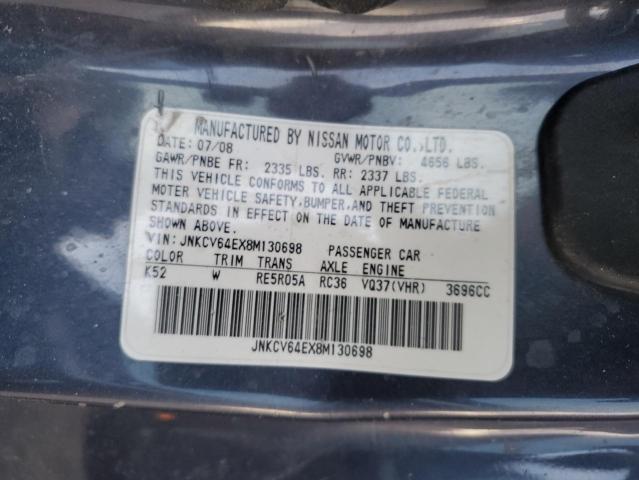 JNKCV64EX8M130698 - 2008 INFINITI G37 BASE GRAY photo 13