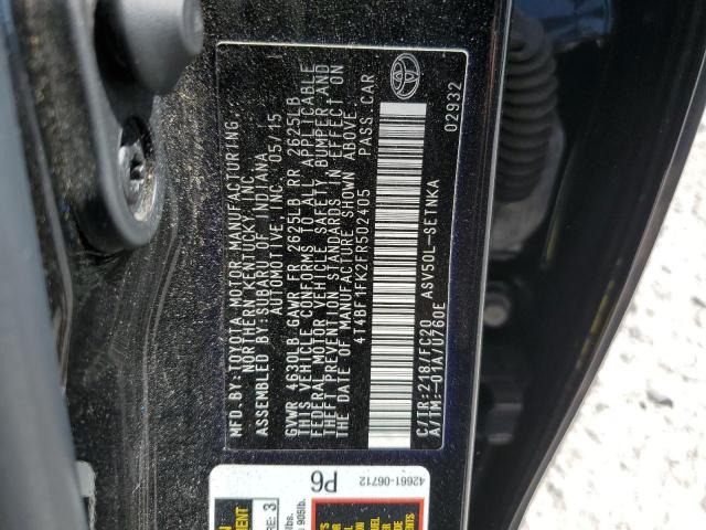 4T4BF1FK2FR502405 - 2015 TOYOTA CAMRY LE BLACK photo 12