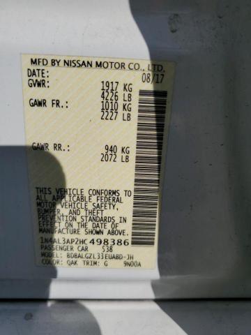 1N4AL3AP2HC498386 - 2017 NISSAN ALTIMA 2.5 WHITE photo 13