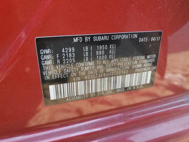 4S3GTAK60H3730143 - 2017 SUBARU IMPREZA SPORT RED photo 12