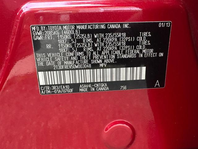 2T3DFREV5DW003048 - 2013 TOYOTA RAV4 LIMITED RED photo 11