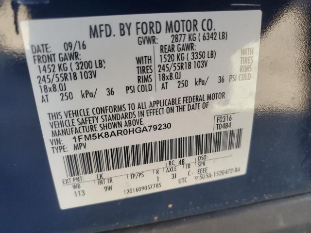 1FM5K8AR0HGA79230 - 2017 FORD EXPLORER POLICE INTERCEPTOR Bleu photo 13