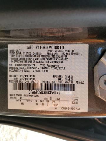 3FA6P0SU3HR354179 - 2017 FORD FUSION TITANIUM PHEV 灰色 照片 12