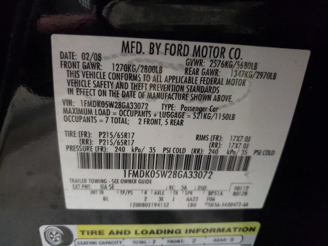 1FMDK05W28GA33072 - 2008 FORD TAURUS X SEL BLACK photo 13