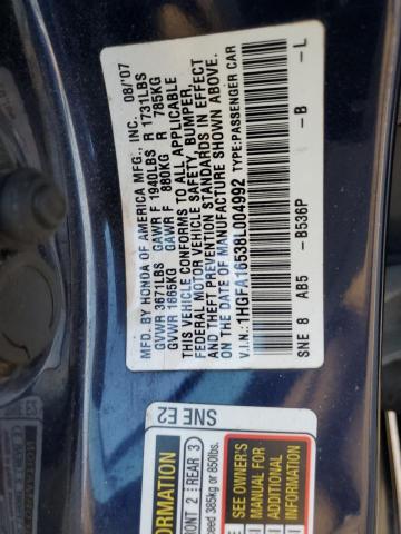 1HGFA16538L004992 - 2008 HONDA CIVIC LX BLUE photo 12