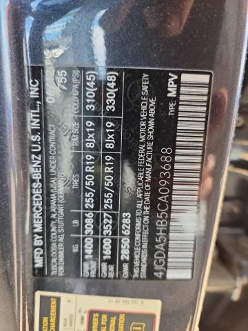 4JGDA5HB5CA093688 - 2012 MERCEDES-BENZ ML 350 4MATIC CHARCOAL photo 13