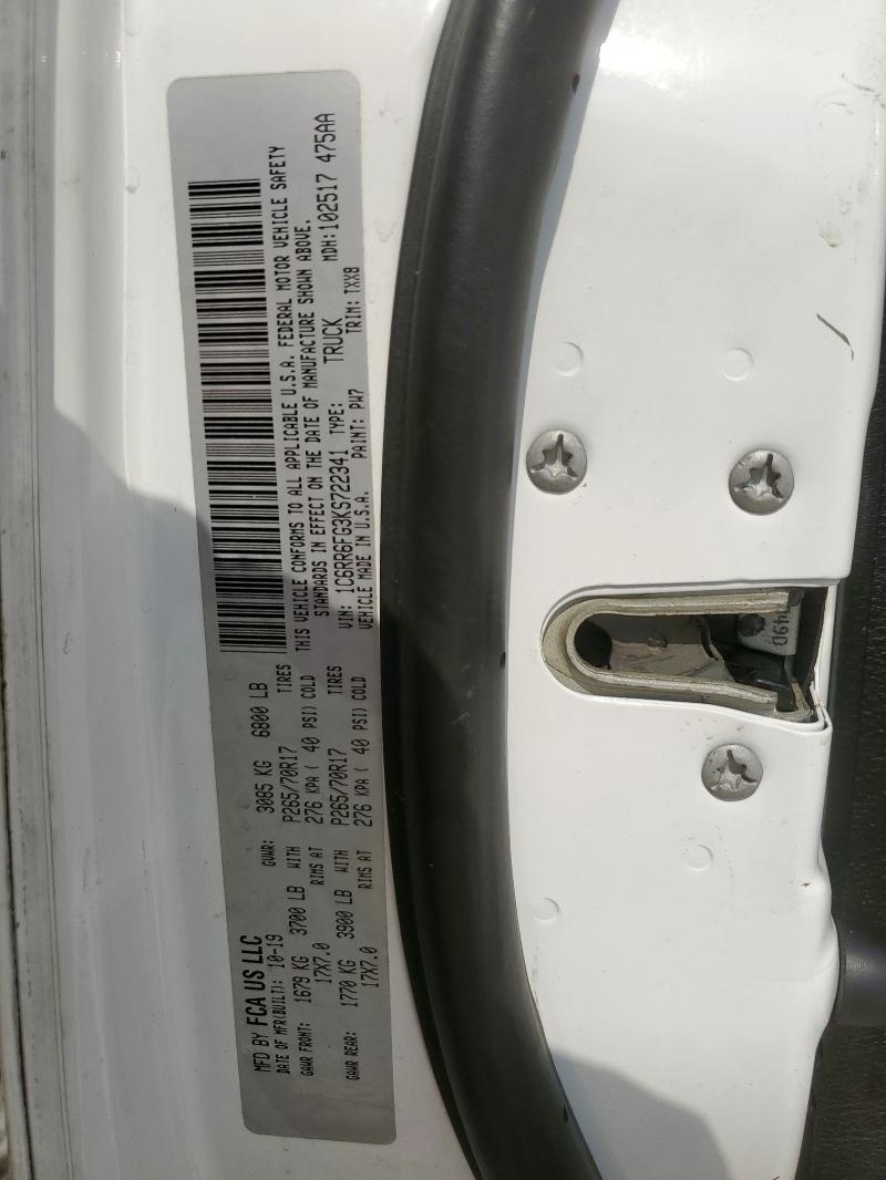 1C6RR6FG3KS722341 - 2019 RAM 1500 CLASS TRADESMAN Biały zdjęcie 12