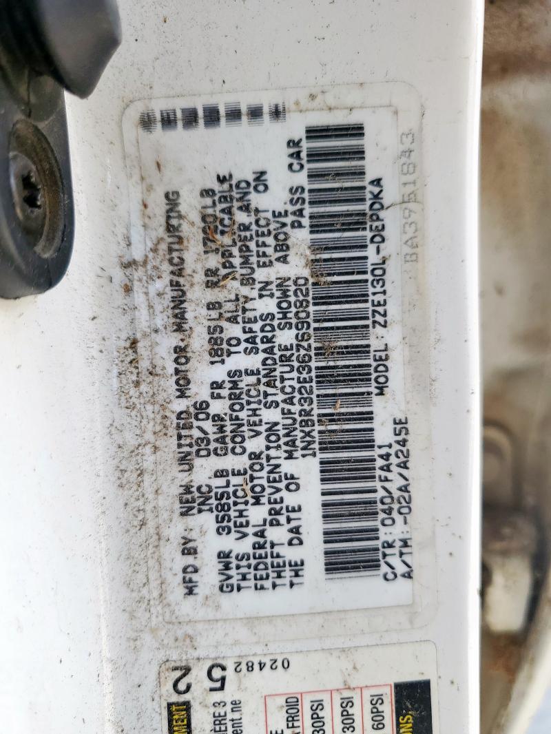 1NXBR32E36Z690820 - 2006 TOYOTA COROLLA CE 白色 照片 12