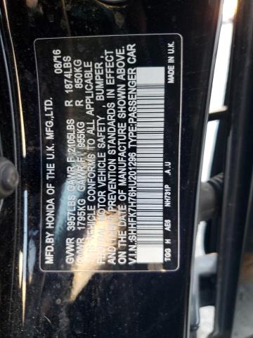 SHHFK7H76HU201296 - 2017 HONDA CIVIC EXL შავი ფოტო 12