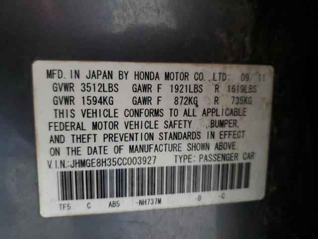 JHMGE8H35CC003927 - 2012 HONDA FIT 石墨色 照片 12