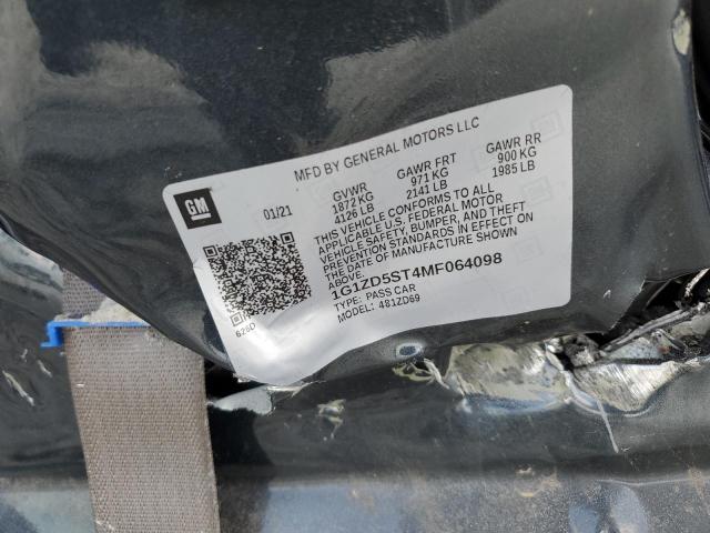 1G1ZD5ST4MF064098 - 2021 CHEVROLET MALIBU LT Boz foto 12